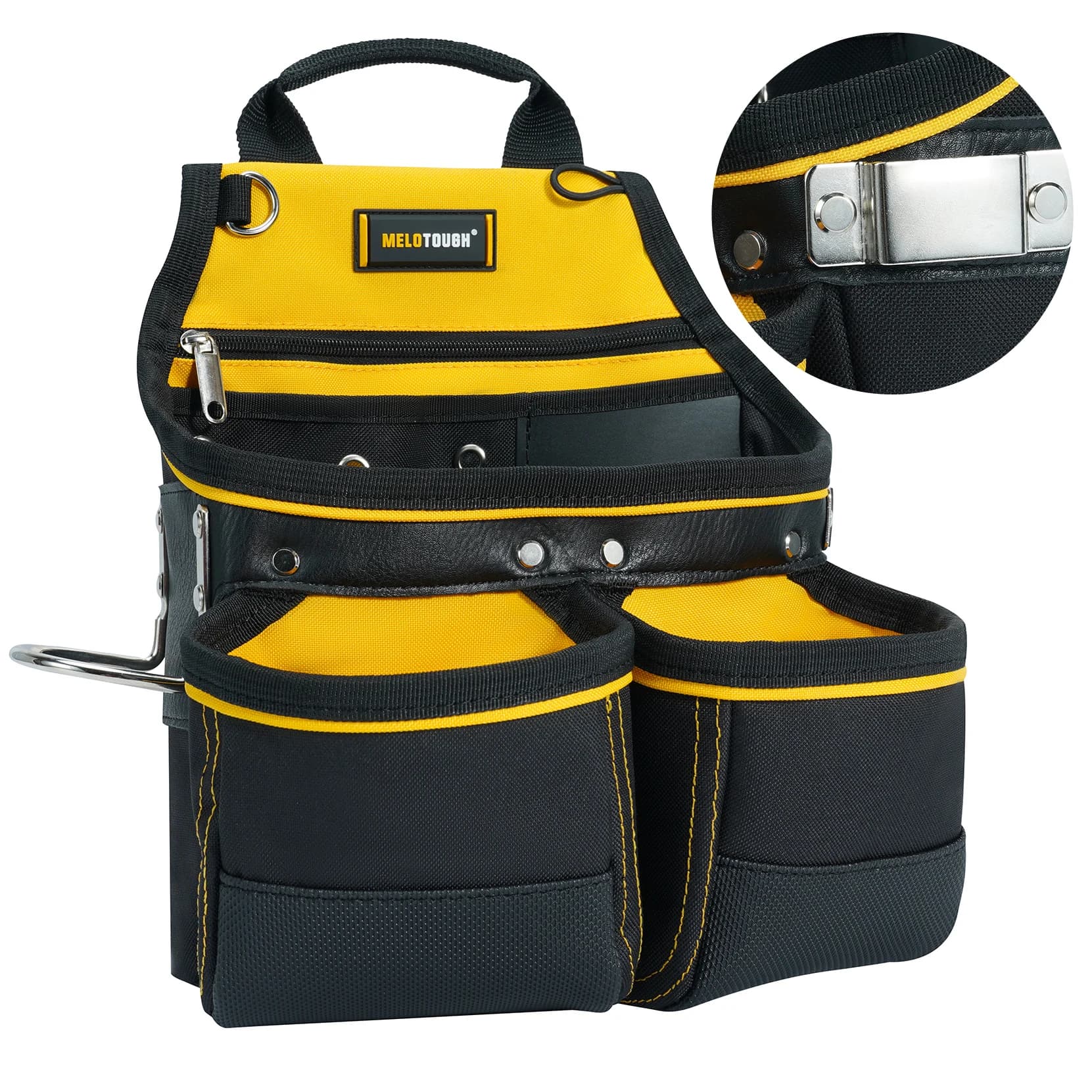 MELOTOUGH Custodia per attrezzi da carpentiere con 10 tasche, Custodia per attrezzi per elettricisti, Borsa da cintura per carpentiere, Custodia per attrezzi con clip da cintura