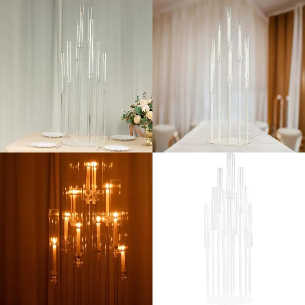 Acrylic candle holder Transparent to 10 Arms with Circular Base, 47 cm high