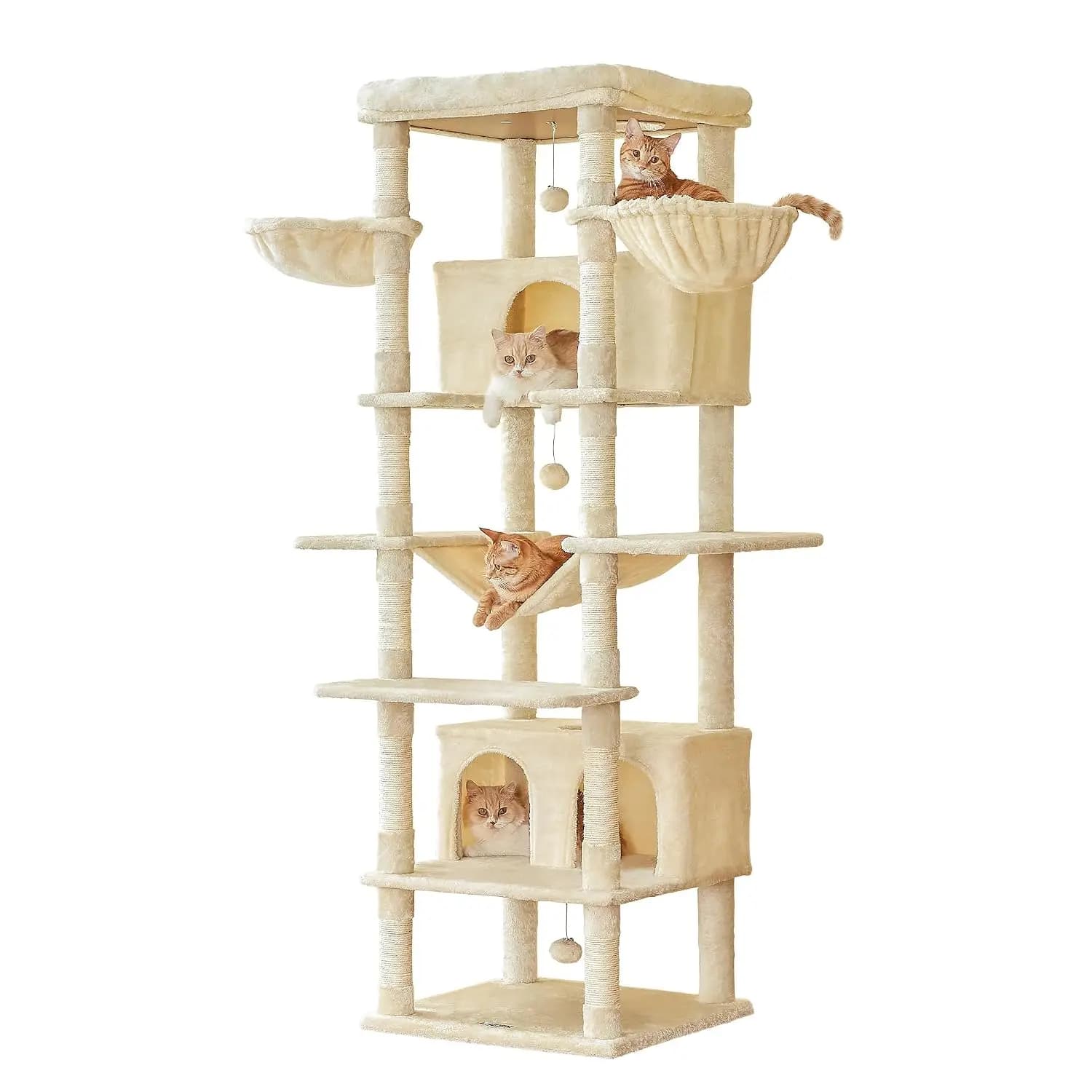 Extra Large Cat Tree 77.6-Inch Tower Indoor Cats 2 Condos Multi-Level Large Cats 3 Hammocks Perch Scratch Posts Toys, Customized