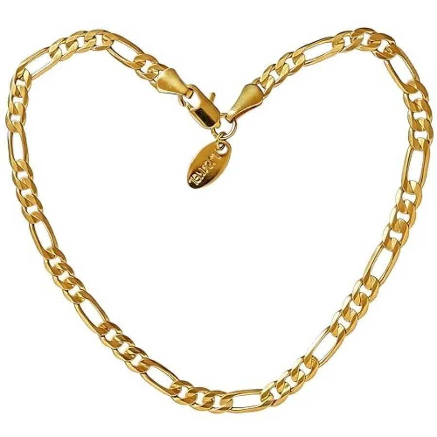 LIFETIME JEWELRY 4mm Figaro Chain Ankle Bracelet - Gold Anklets for Women - 24k Real Gold Plated - Made in USA with Lifetime Re