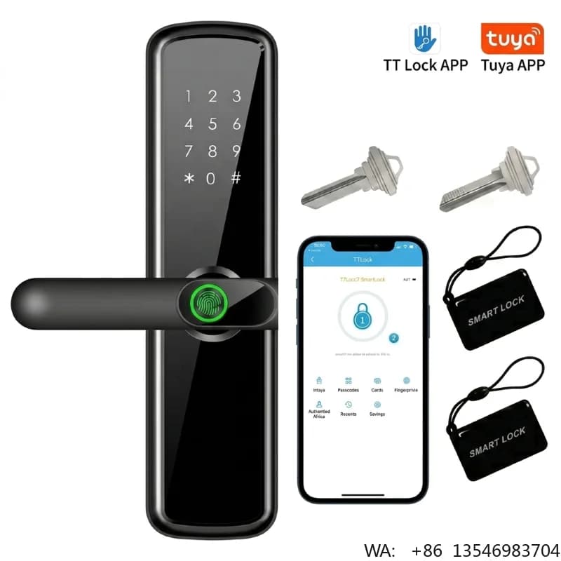 Serratura Intelligente Digitale Elettronica con Maniglia, Tuya WIFI, TTlock, Cerraduras Inteligentes, con Chiavi e Impronta Digitale