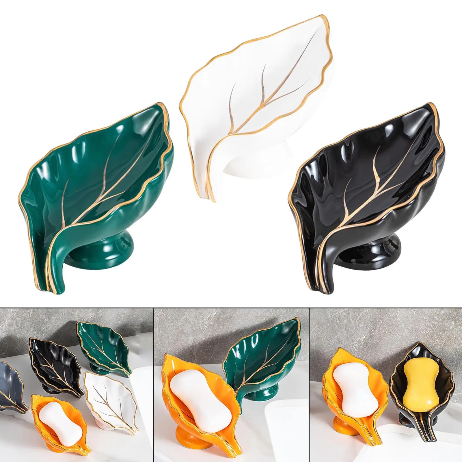 Portasapone in Ceramica per Bagno, Contenitore Autodrenante, Scatola Portaoggetti, Porta Sapone per Vasca, WC, Doccia, Piano di Lavoro, Decorazione