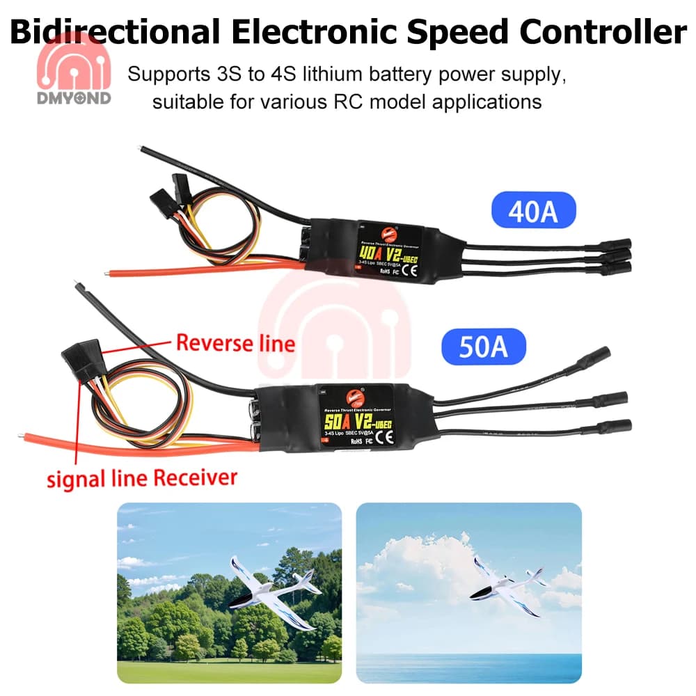 ESC senza spazzole Speedcontroller ESC bidirezionale con spinta inversa 40A 50A per regolatore elettronico ad ala fissa modello RC FPV