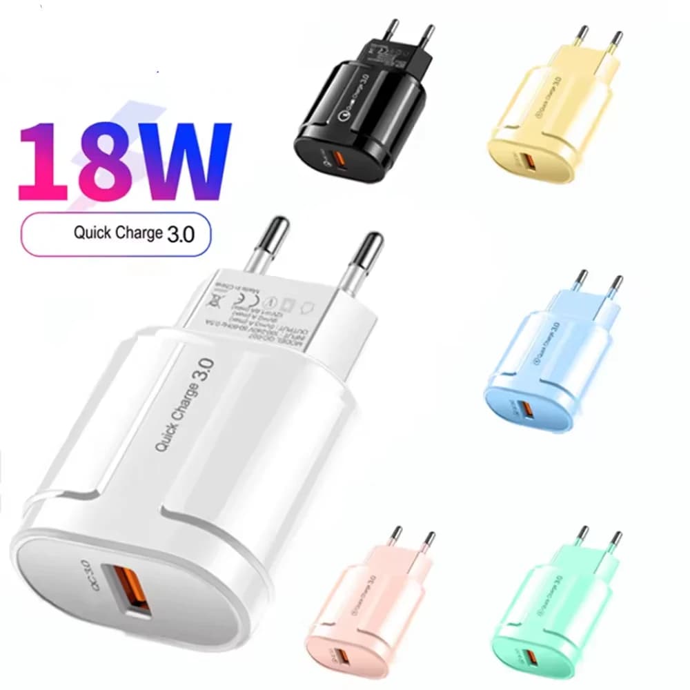 Caricatore per telefono USB da 18 W Caricatore a ricarica rapida Adattatore per telefono cellulare per iPhone Xiaomi Huawei Samsung Accessori per telefono con spina UE/USA