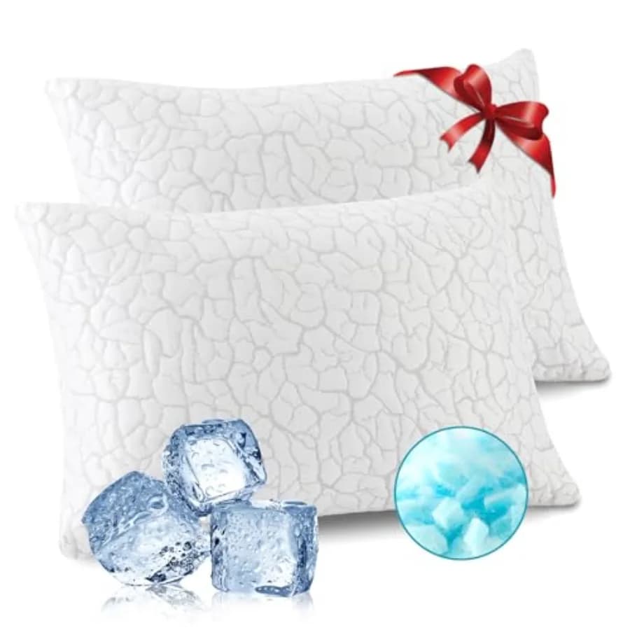 Cuscini Rinfrescanti per Dormire, Set da 2, Cuscini Regolabili in Memory Foam Sfilacciato, Set di 2 Cuscini Rigidi per Dormire su Fianco, Schiena e Stomaco