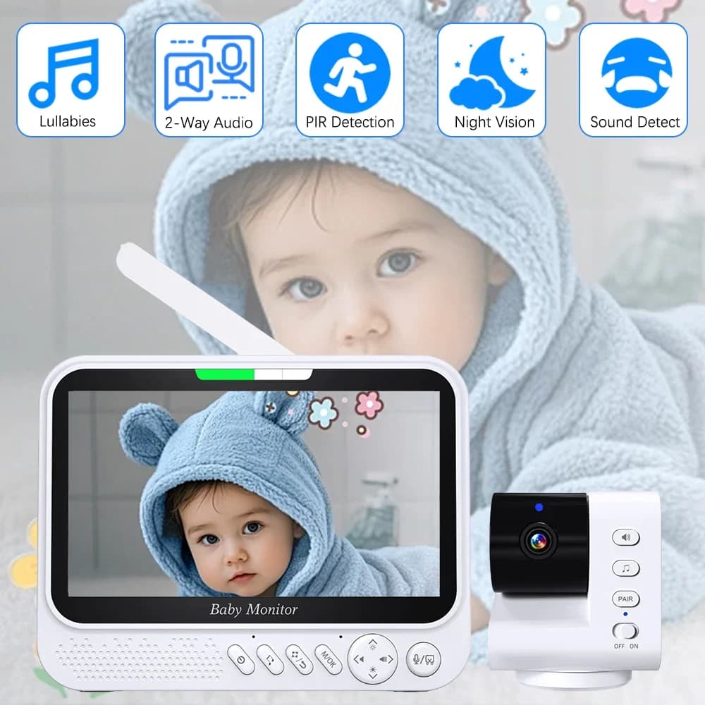 Monitor video per bambini da 4,3 pollici Zoom 4x Rilevazione movimento/suono Protezione wireless per bambini Videocamera di sorveglianza Batteria da 5000 mAh