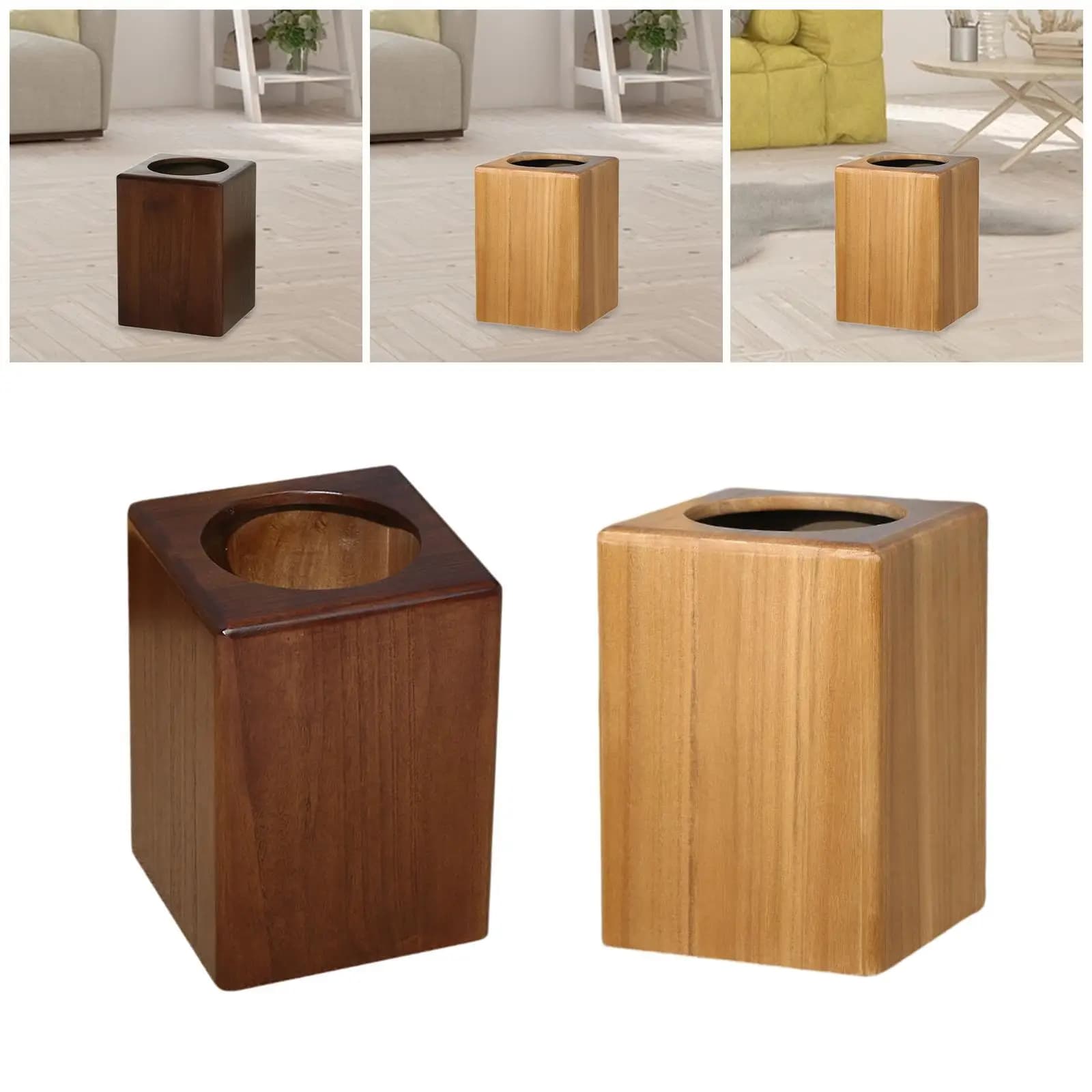 Wooden Trash Bin Square Portable Small Garbage Can Wastebasket Bin Garbage Container for Bedroom Kitchen Farmhouse Office Hotel