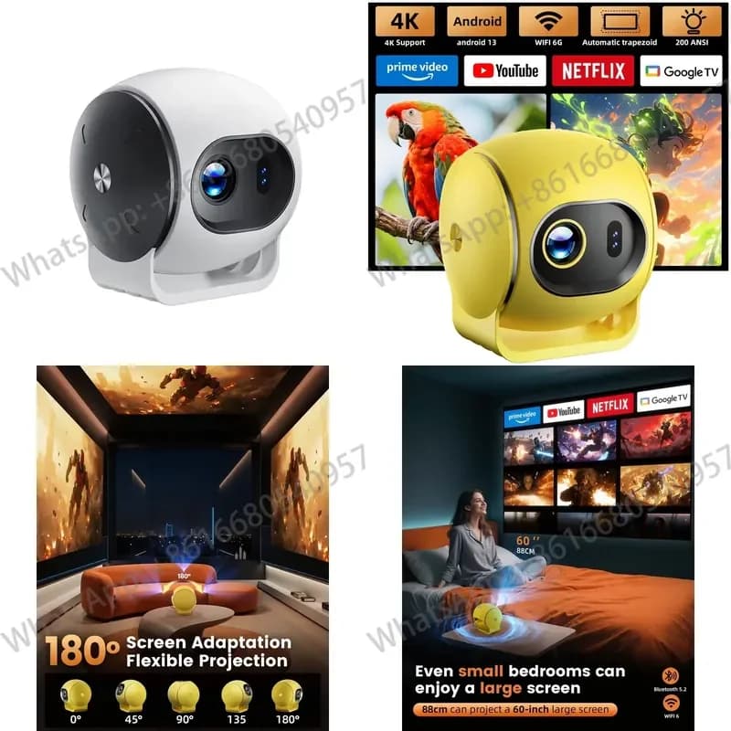 2025 New 4K Support Smart Mini Projector Q3 OEM LCD Video Home Cinema 180° Rotatable 200 ANSI Portable for Power Bank