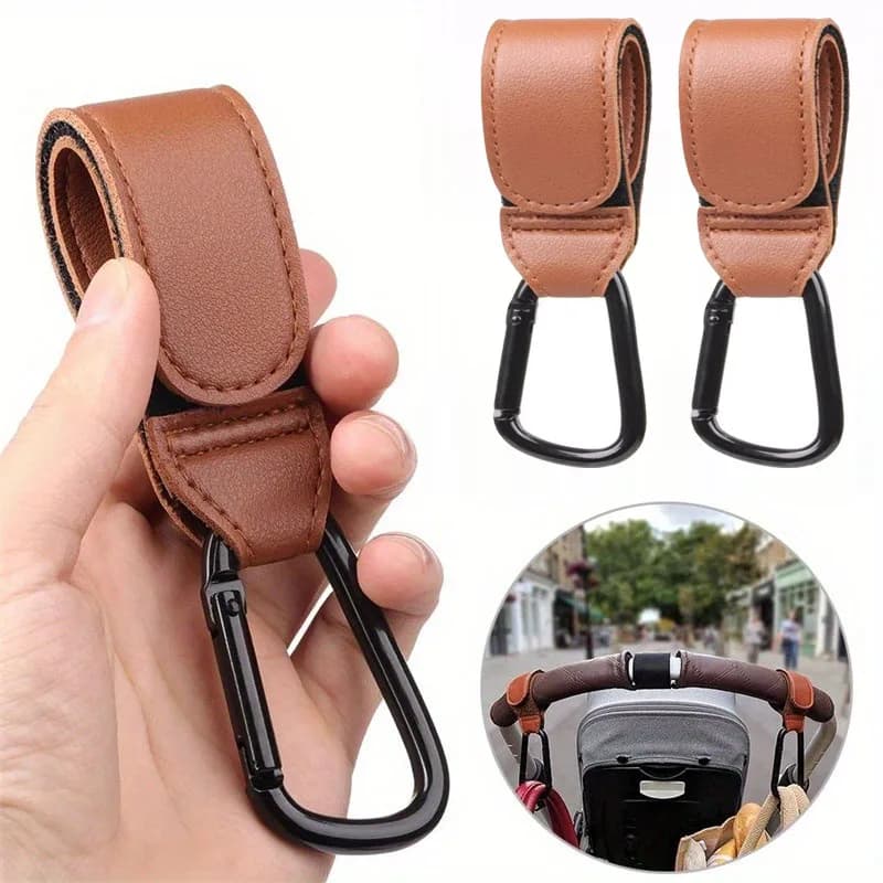 2 Pezzi Ganci in Pelle per Passeggino, Ganci Universali Regolabili in Pelle PU per Appendere Borse per Pannolini