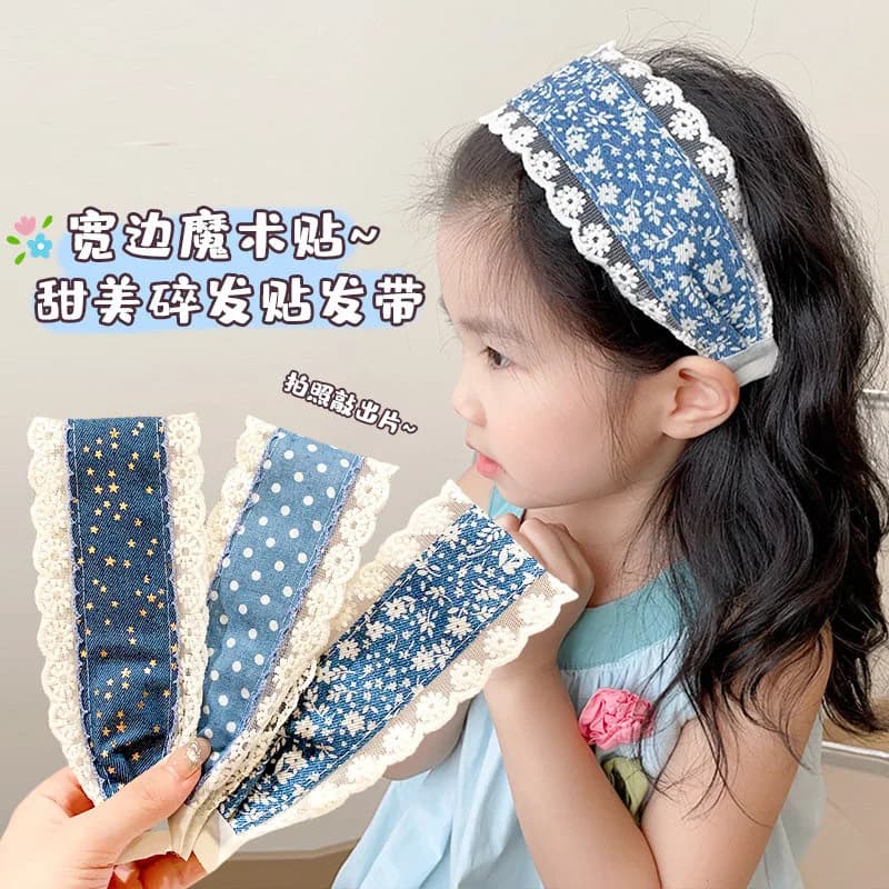 Denim Blue Bangs Hair Velcro Strap Gentle Non Slip Fringe Holder for Girls Baby Soft Durable Comfortable Headband