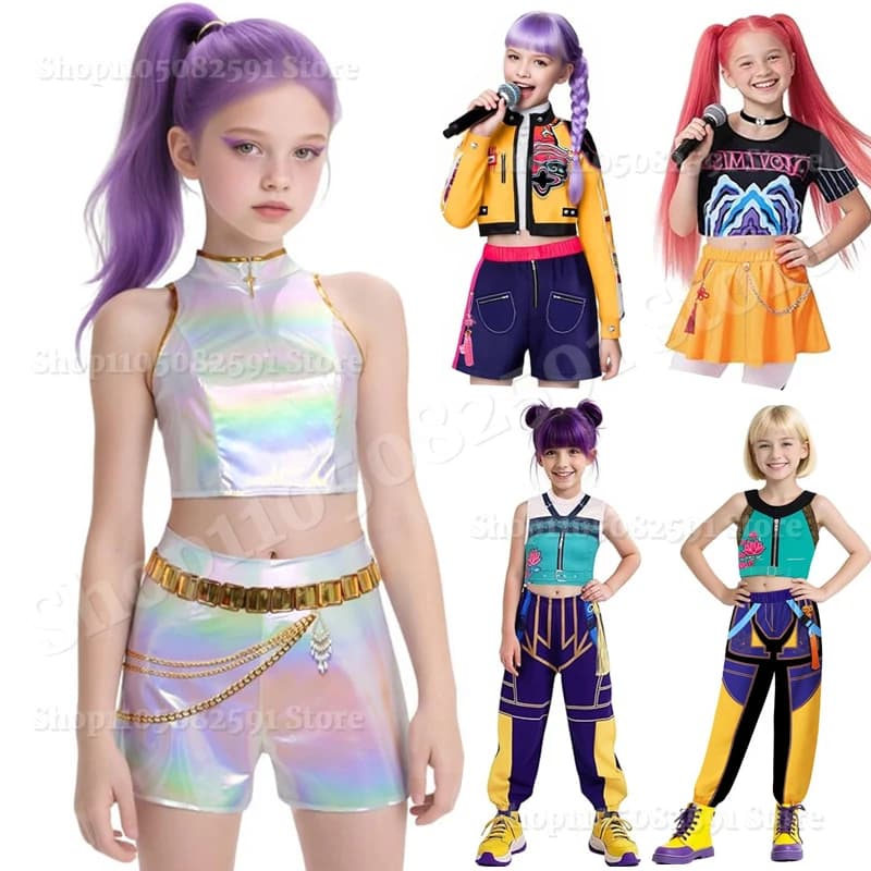 2026 Nuovo K-POP Demon Hunter Cossplay Costume per ragazze Cantante pop Costume di Halloween Bambini Vestono il vestito di scena