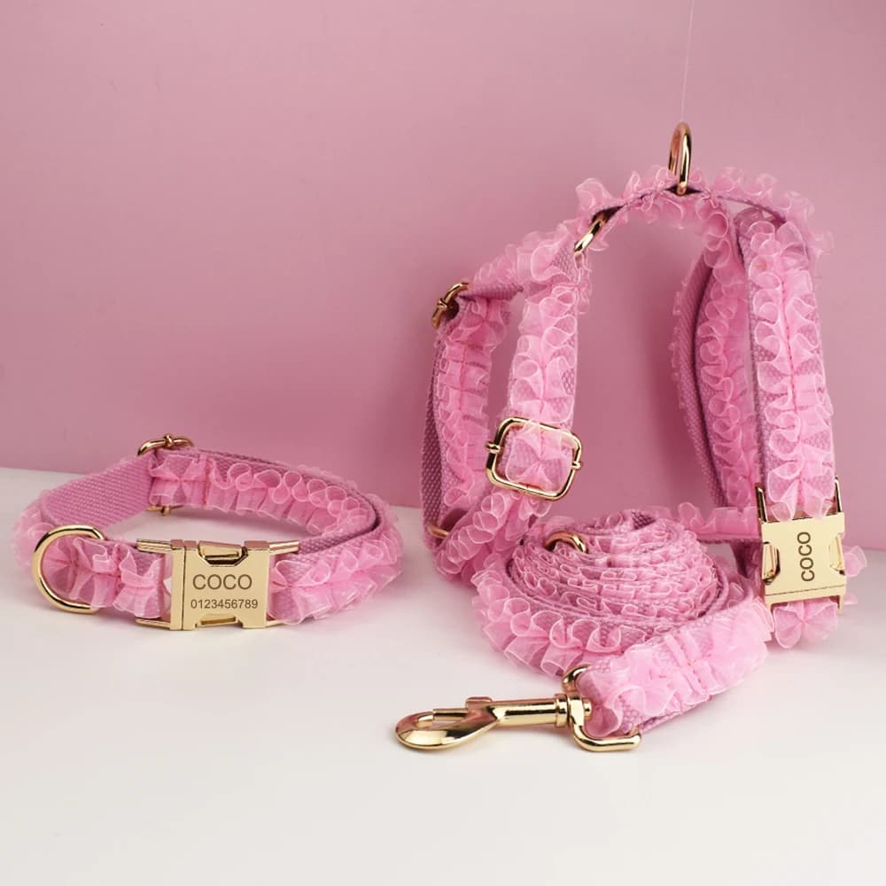 Collare per cani in pizzo di lusso con targhetta incisa personalizzata Accessorio per imbracatura per matrimonio per animali domestici personalizzato per cani