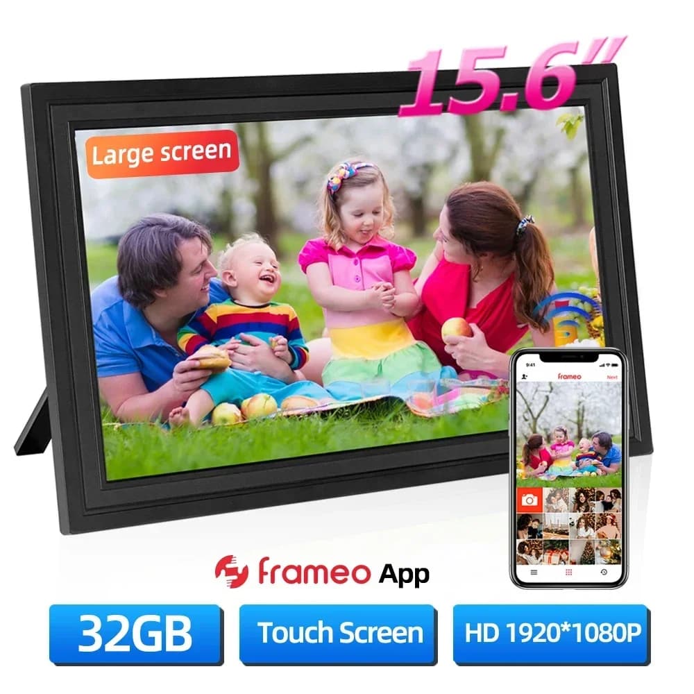 Cornice digitale WiFi da 15.6 pollici cornice digitale Touch screen grande da 32GB 1920*1080 IPS App Frameo con rotazione automatica