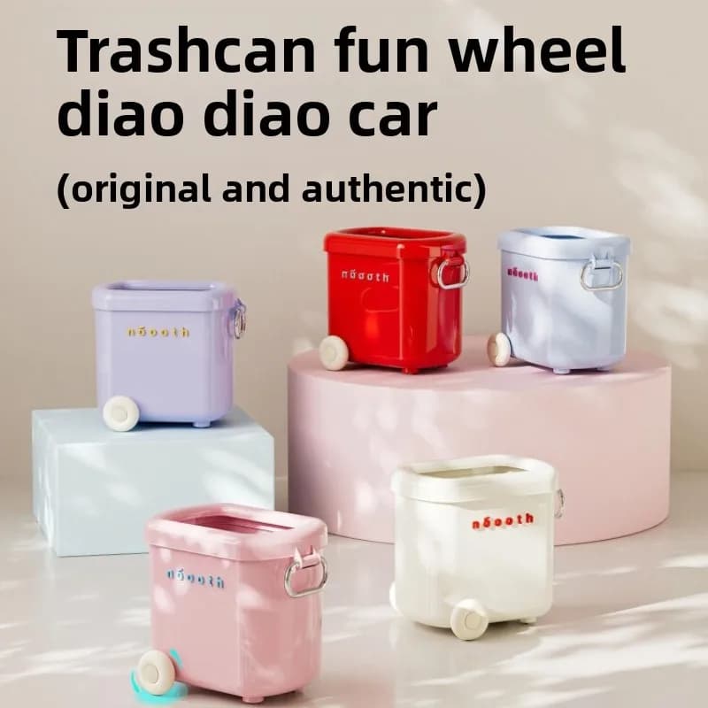 Cestino per Rifiuti in Plastica Color Crema con Ruote e Maniglia, Contenitore per Giocattoli per Bambini, Cestino Mobile a Bocca Larga per Stanza, Asilo Nido, Sala Giochi