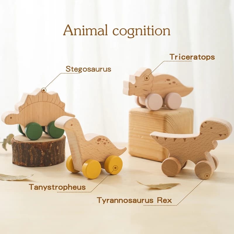 1PC giocattolo per bambini blocco di legno di faggio cartone animato dinosauro auto giocattolo educativo Montessori dentizione per bambini gioca palestra prodotti regalo di compleanno per bambini