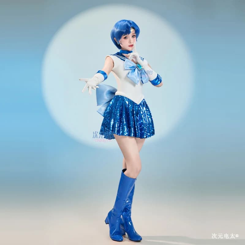 Costume Cosplay Sailor Mercury di Mizuno Ami - Uniforme JK Anime con Top, Gonna, Copricapo e Guanti per Halloween e Natale 2026