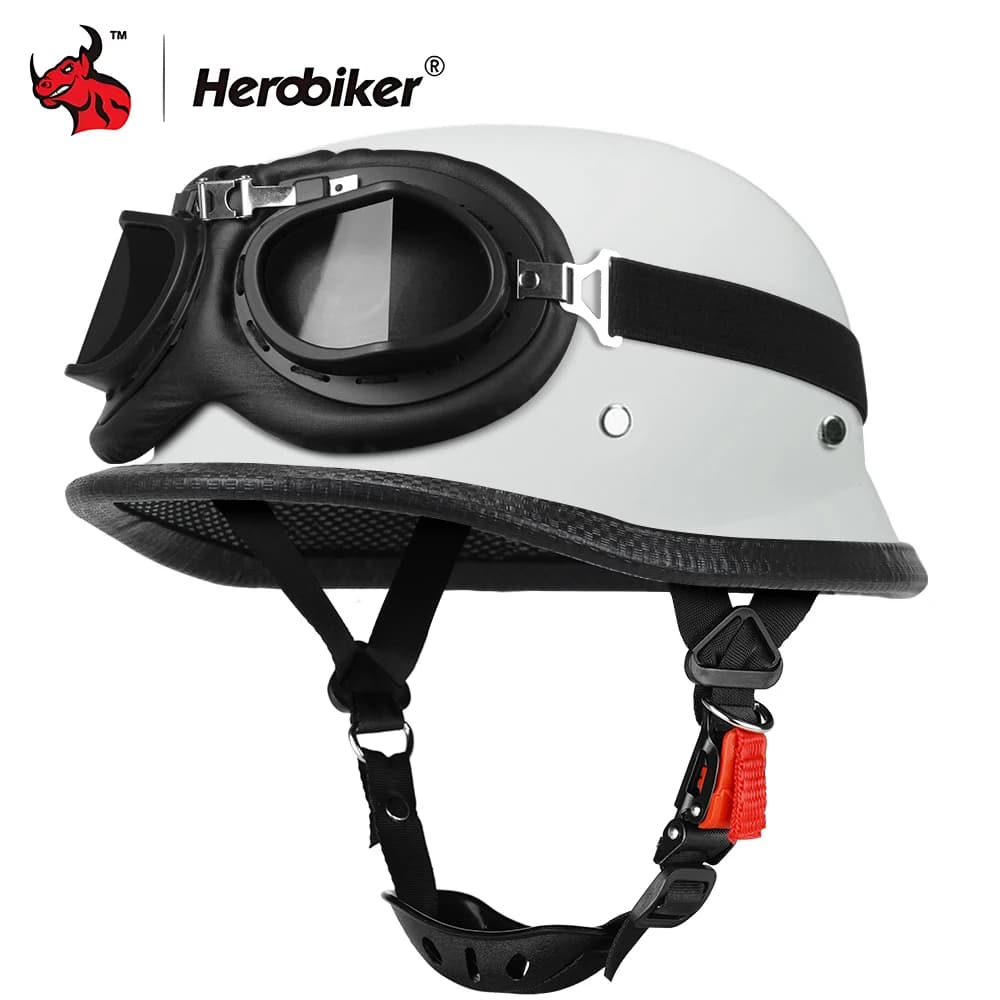 Vintage motorcyclist helmet with half helmet retro certified DOT with open face design with custom bicycle glasses groove Cruiser