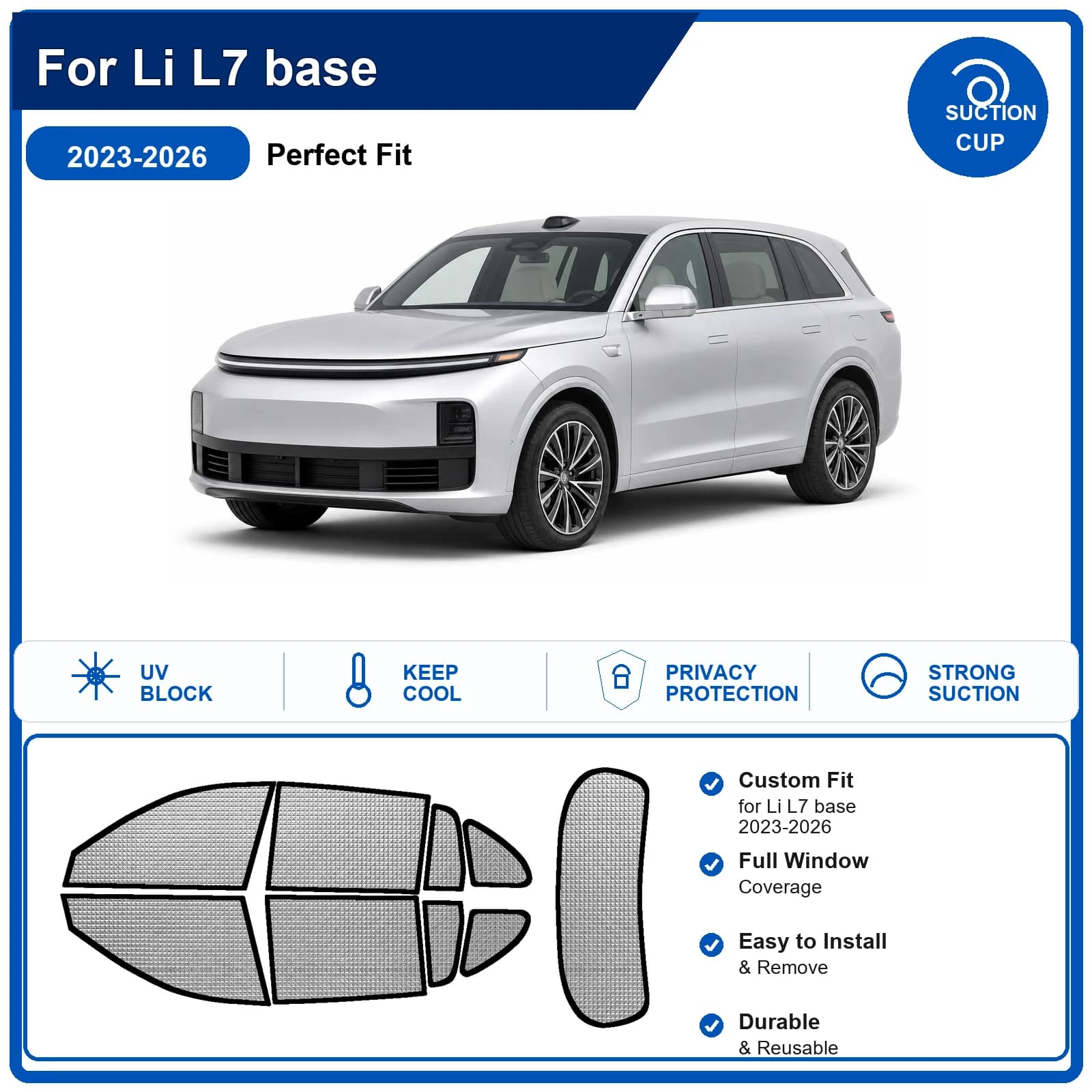 For Li L7 base 2023-2026 Custom Full Set Windshield Sun Shade Aluminum Foil Heat Insulation Anti UV Foldable