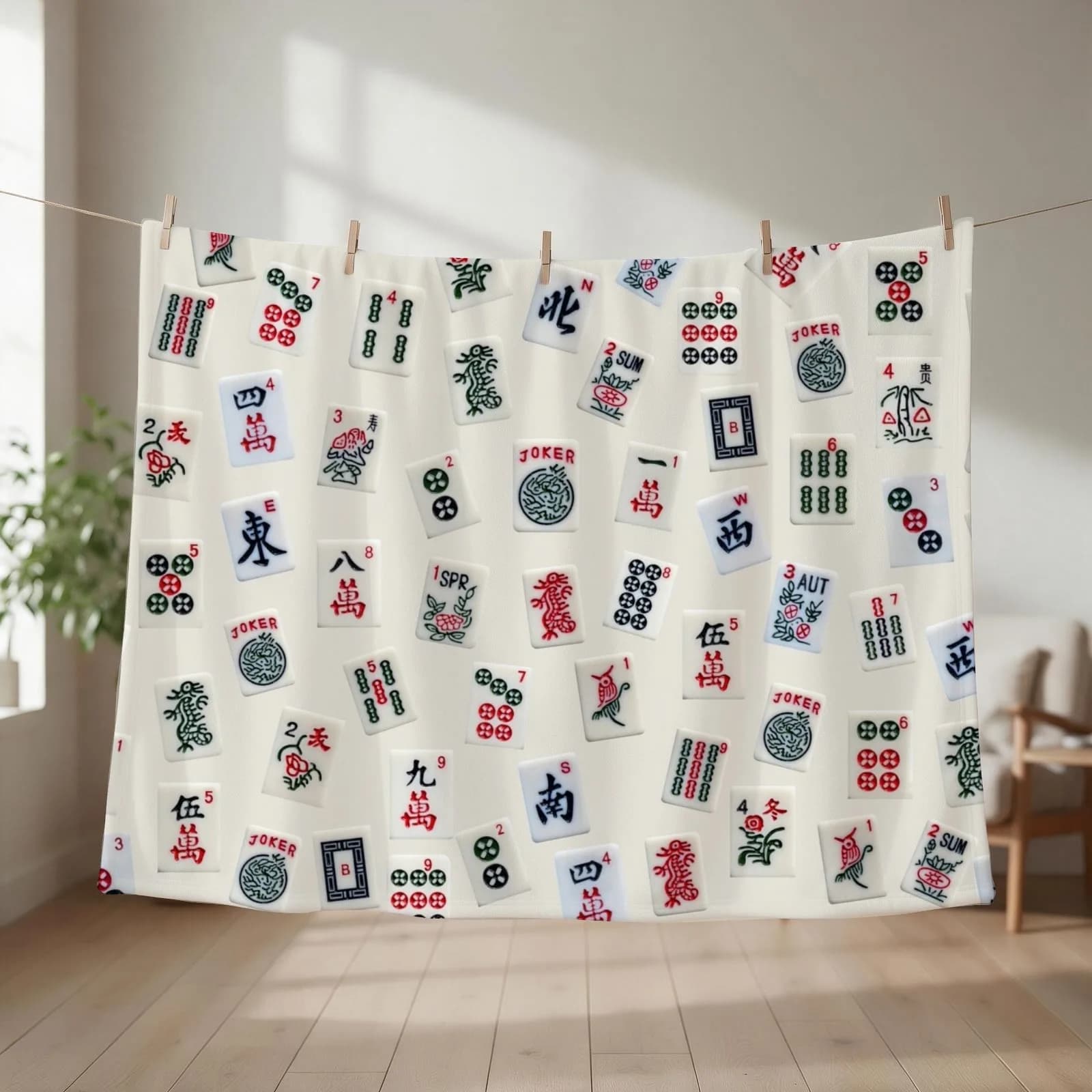 Mahjong game tiles design Throw Blanket couch cozy soft plush fuzzy picnic outdoor blanket