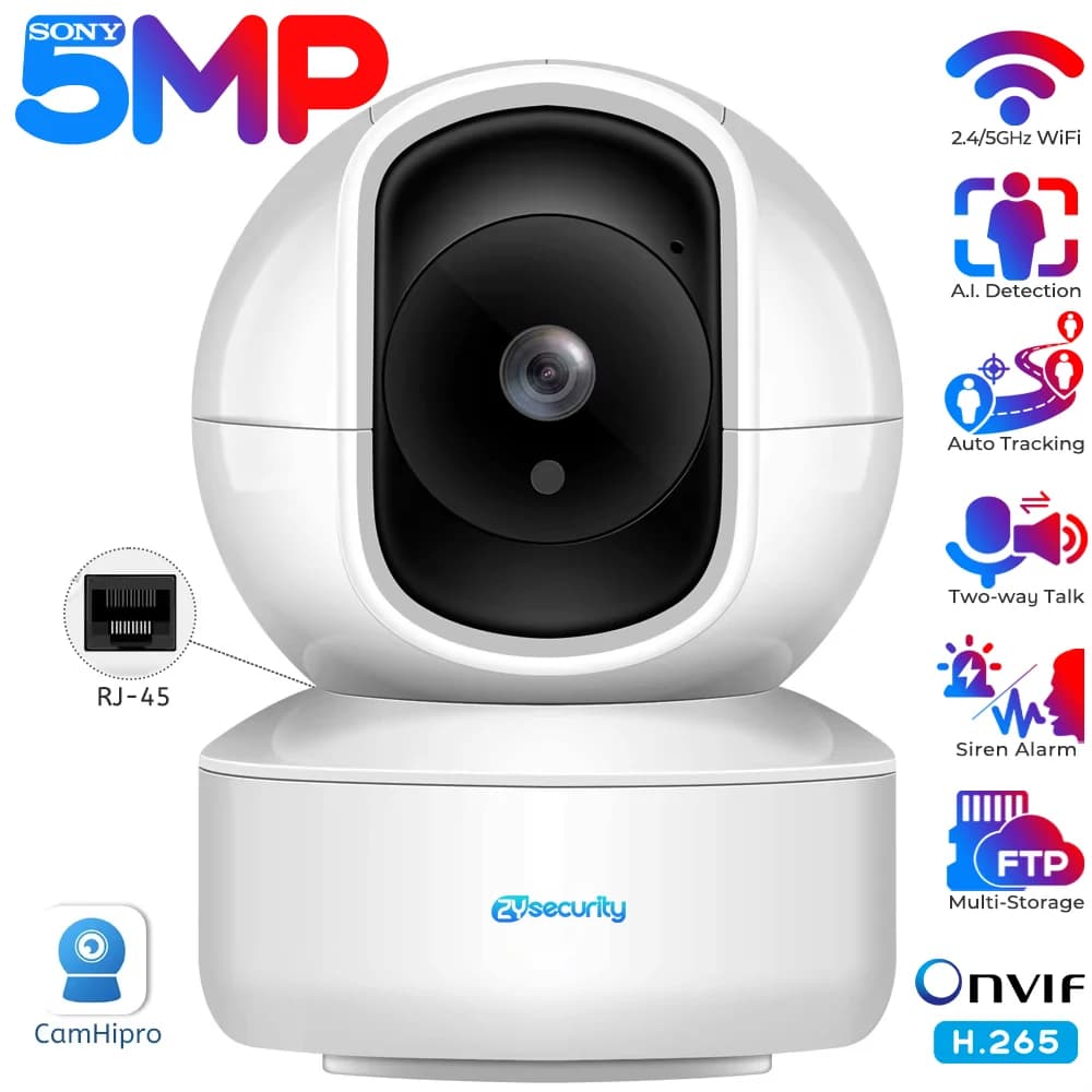 Telecamera di sicurezza interna da 5 MP Rilevamento umano Monitoraggio automatico Telecamera IP PTZ Wifi Protezione domestica intelligente Telecamera audio bidirezionale per tata/animale domestico/bambino