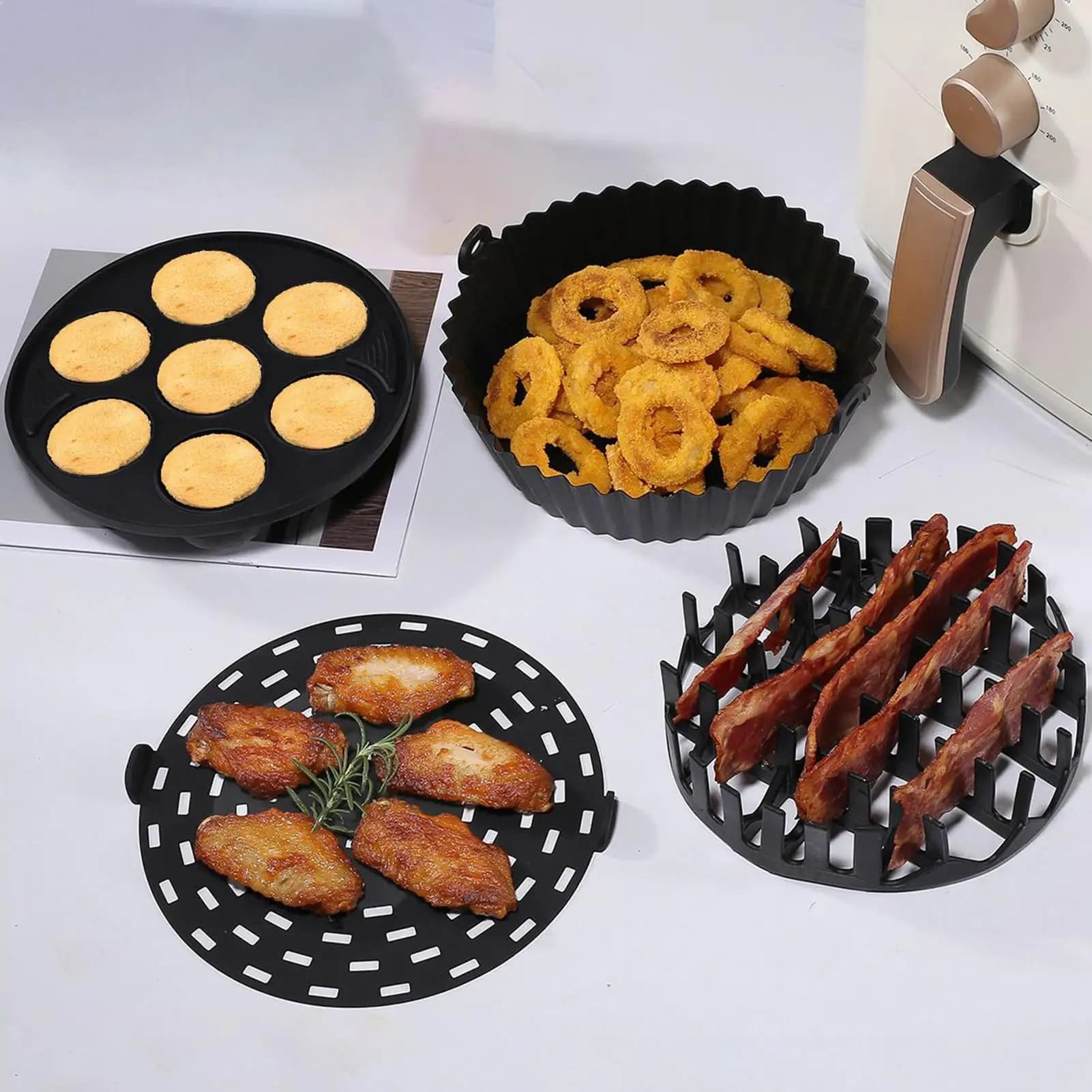 Silicone Air Frying Cover Set 4 Piece Reusable Baking Oven Mat Heat Resistant Tray Accessories for Air Frying Basket