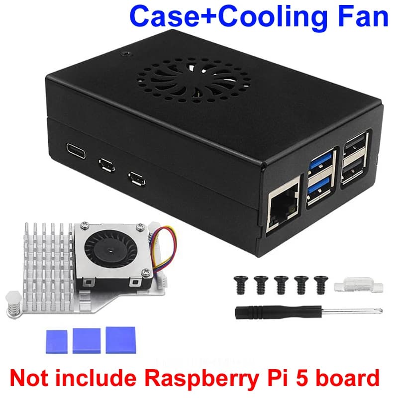 Metal case Raspberry Pi 5 Aluminum alloy housing compatible with cooling fan for active cooling device for RPI 5 Pi5