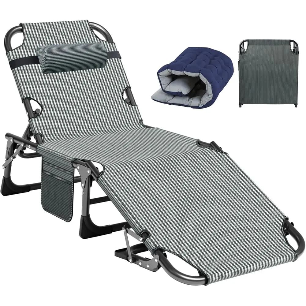 Durable Outdoor Chaise Lounge with Cushion, 5-Position Adjustable Beach Chair for Patio, Poolside, and Lawn