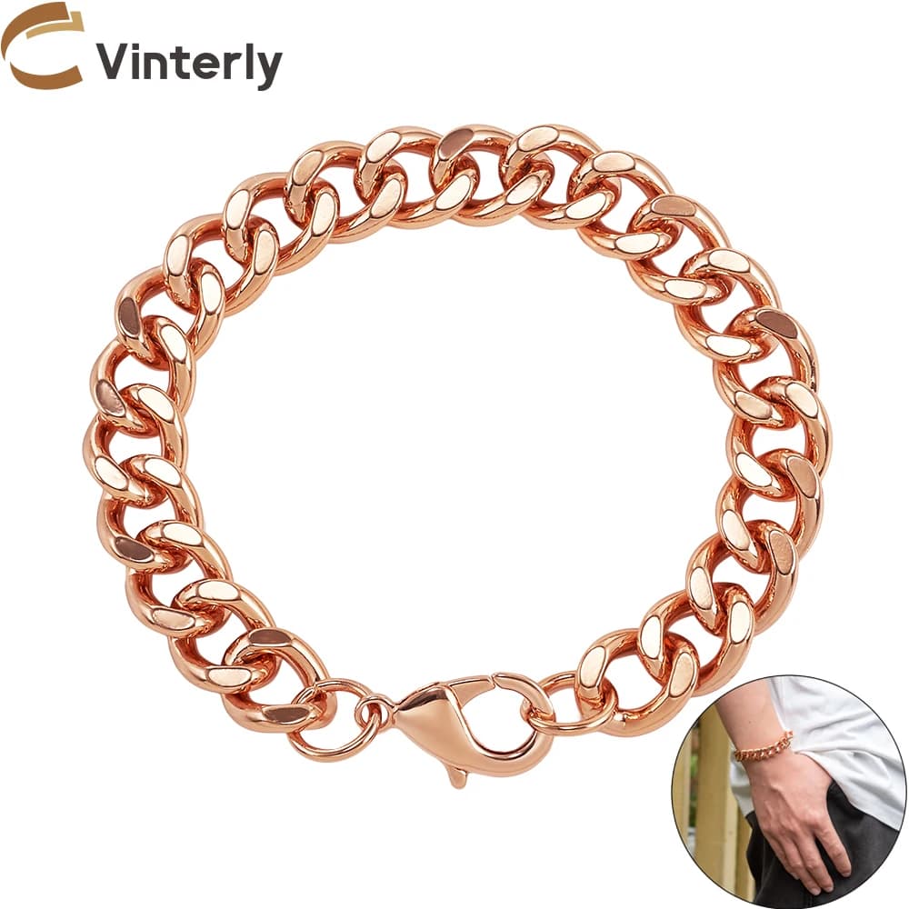 Vinterly Braccialetti in rame puro per uomo Catena cubana regolabile con chiusura a moschettone Punk 12mm Anti-graffio 7.5-9 pollici Gioielli maschili