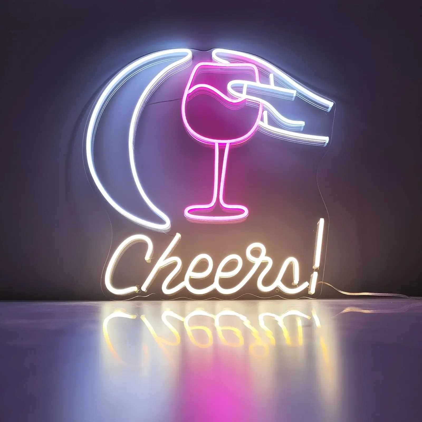 Insegna al Neon 'Cheers' con Luna, Decorazione LED da Parete per Casa, Bar, Caffè, Feste, Celebrazioni, Amore, Romance, Illuminazione d'Atmosfera, Regalo