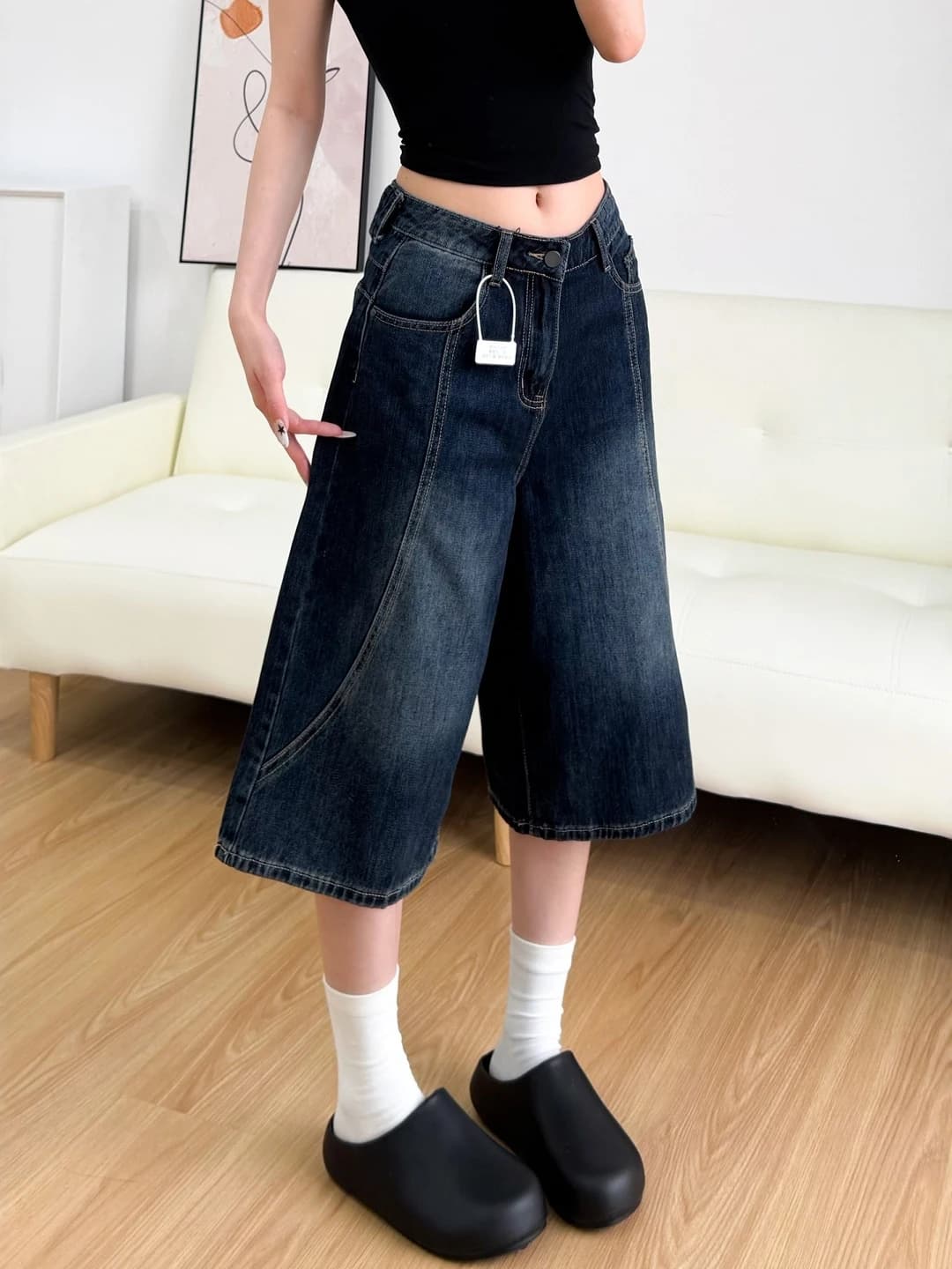 Loose Wide Leg Denim Shorts Women's Summer 2026 New Style plus Size Pear Shape Body High Waist Loose Seven Shorts