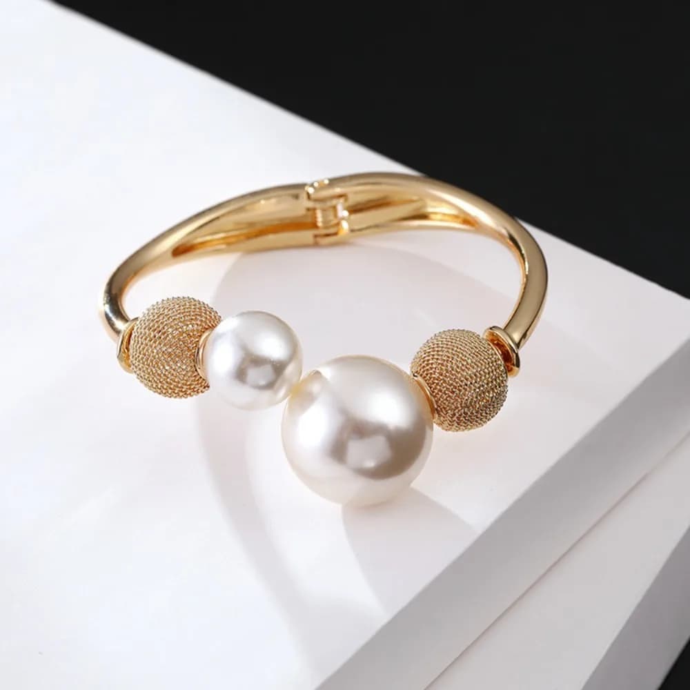 Bracciali Larghi in Metallo Stile Hip Hop, Gioielli Decorativi con Perle, Braccialetto Geometrico, Accessori con Fibbia Dorata, Regali