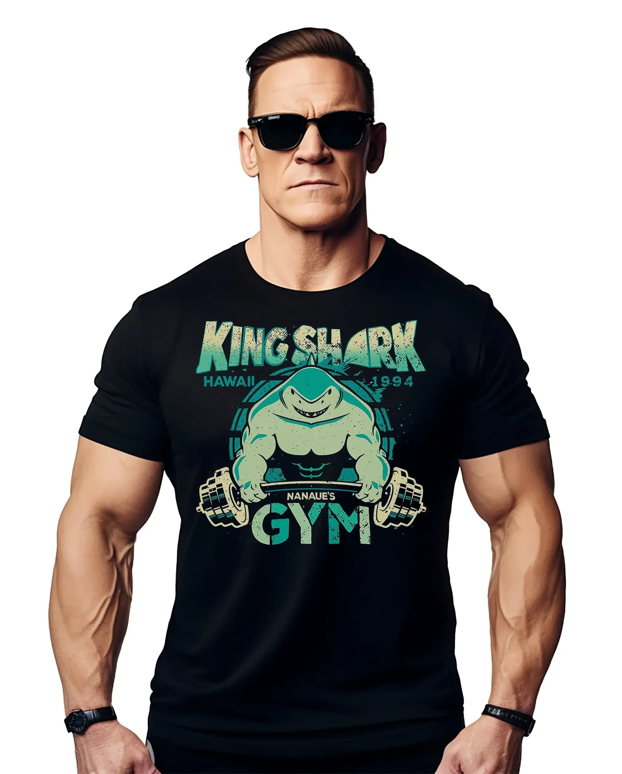 Maglietta King Shark Gym per Uomo, Top per Allenamento a Tema TV, Film e Cartoni Animati, Perfetta per Appassionati di Fitness e Cultura Pop