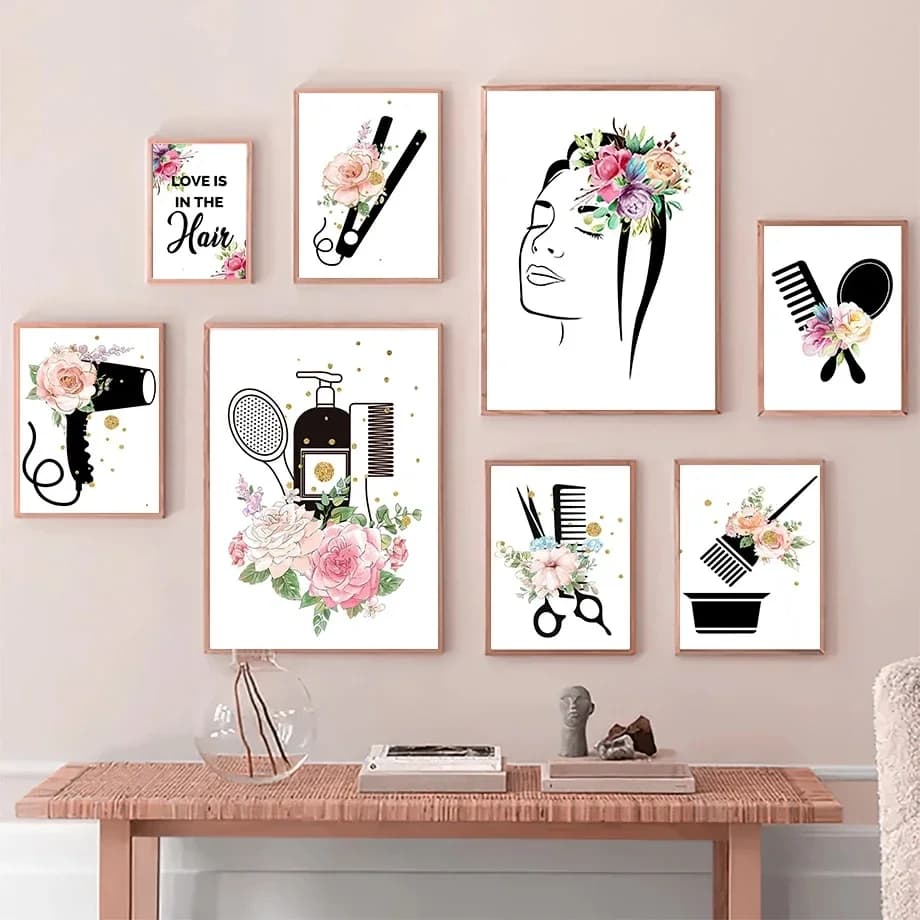 Hairdresser scissors Shampoo Cartoon Wall Art Canvas Painting Nordic poster prints for Salon Home Decor Wall Pictur