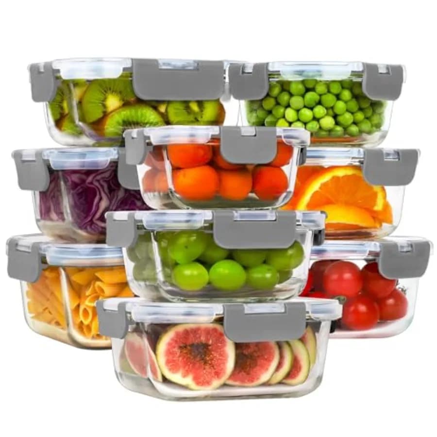 Glass Food Storage Containers with Lids, [18 Piece] Glass Meal Prep Containers, Airtight Lunch Bento Boxes, BPA-Free and Leak P