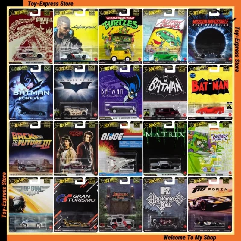 Hot Wheels Premium Cultura pop Giocattoli per bambini Hotwheels 1:64 Modello di auto Ragazzi Giocattoli per bambini Ritorno al futuro Batman Cyberpunk 2077