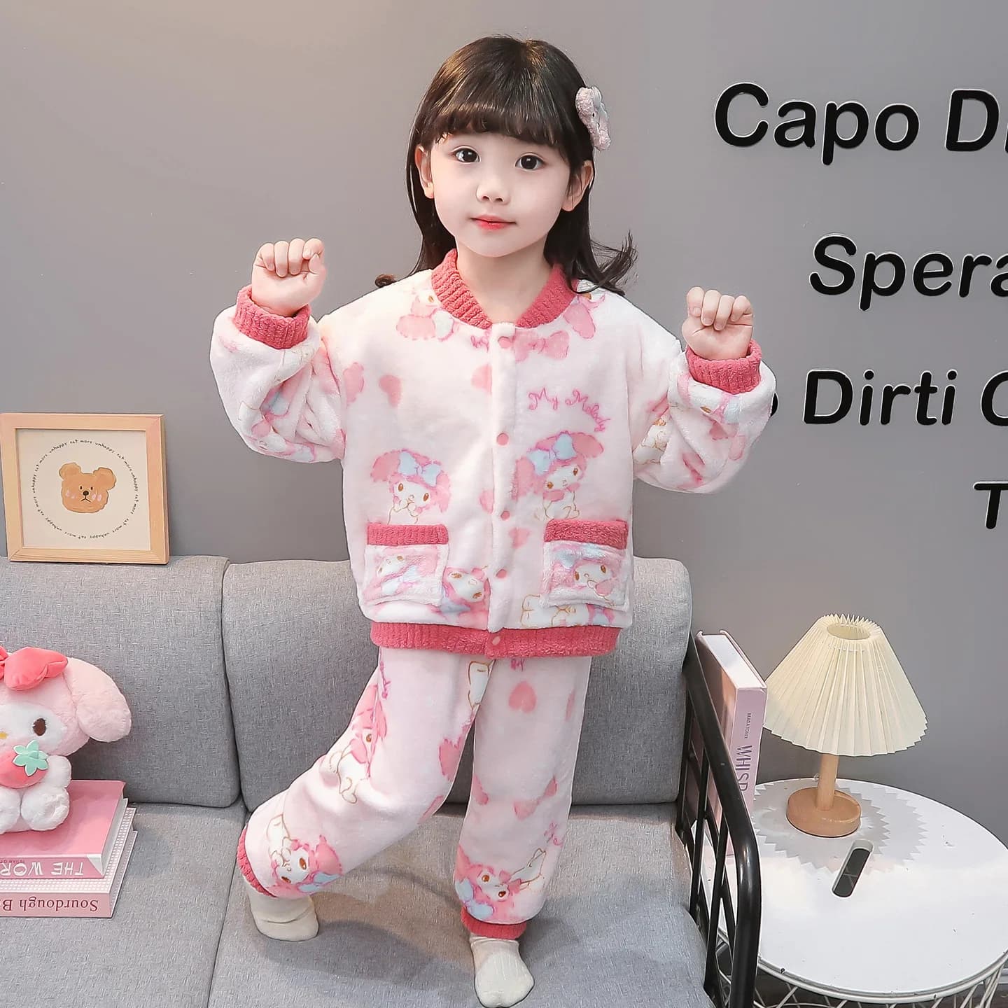 Anime My Melody Pigiama casual invernale per ragazze Pigiama invernale carino in peluche spesso per ragazza My Melody Set di abbigliamento per la casa caldo
