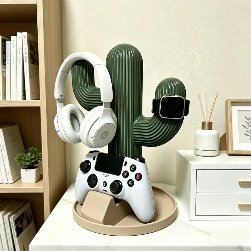 Organizzatore da Scrivania Multifunzionale a Forma di Cactus, Supporto per Controller Xbox, Stand per Cuffie, Portaorologi da Scrivania