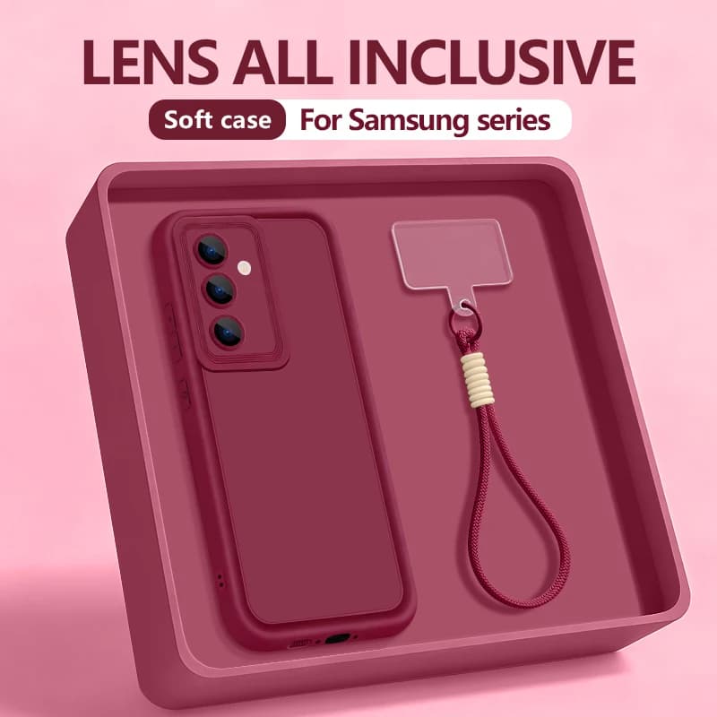 Soft Phone Case with TPU Cord for Samsung Galaxy A56 A26 A16 A17 A36 A55 A54 A15 5G S25 S24 FE S22 Ultra S25 Edge Strap Cover