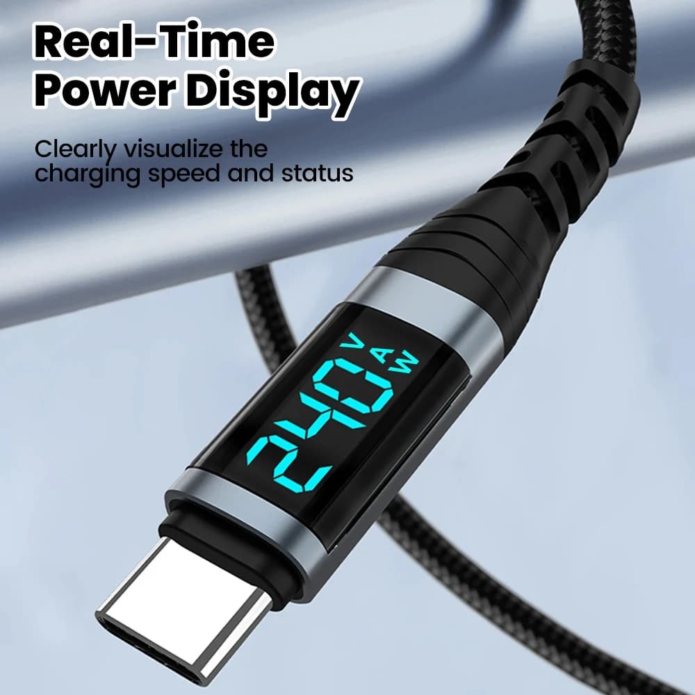 240W Type C to Type C Super Charge Digital Display Cable 0.5m-2m USB C Data Cable For Iphone 15 16 17 Samsung s26 Huawei Xiaomi