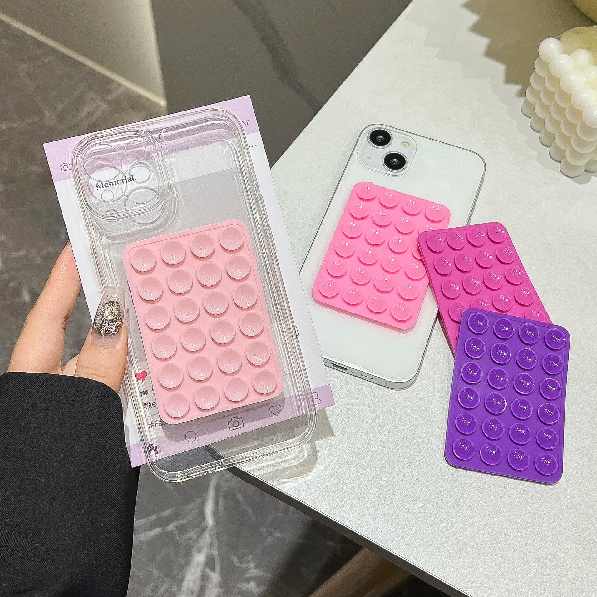 Adesivo con supporto per telefono in silicone con ventosa color caramello Supporto per telefono con ventosa Adesivo con supporto in gomma per pad fisso