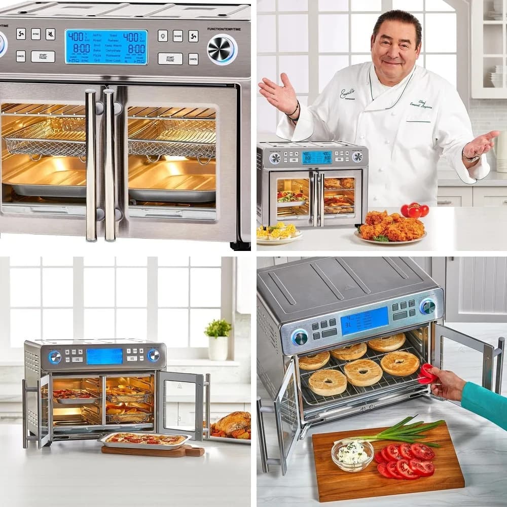 Emeril Lagasse Dual Zone 360 Air Fryer Oven Combo 25 QT XL French Door, Cook 2 Foods Differently, 60% Faster Frozen to