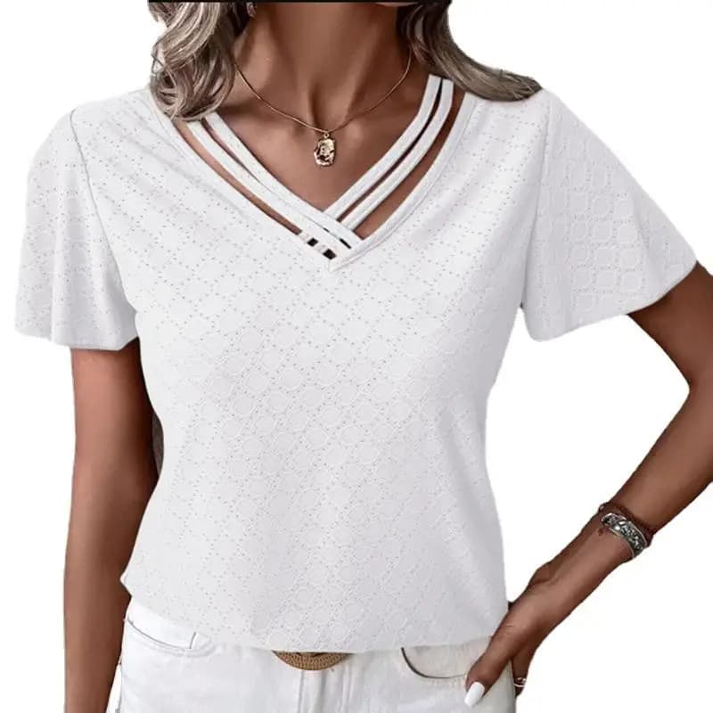Slimming Collar Base Shirt Short Sleeve T-Shirt Women's Casual Style Bell Sleeve Lace Top Winter Fashion Ladies' Premium Quality