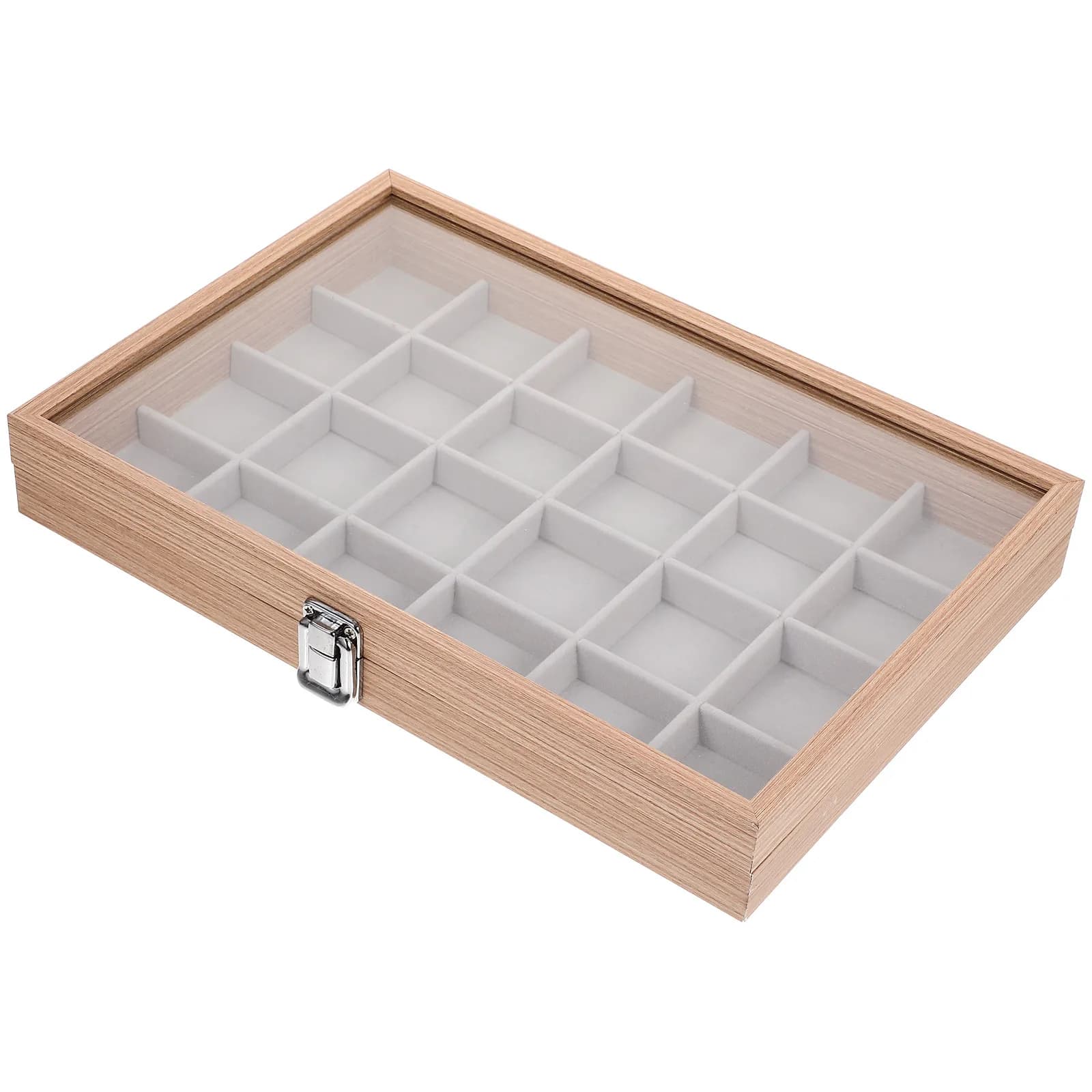 Multi-part Wood Storage Box with Transparent Ring Cover, Earrings, Necklaces and Bracelets
