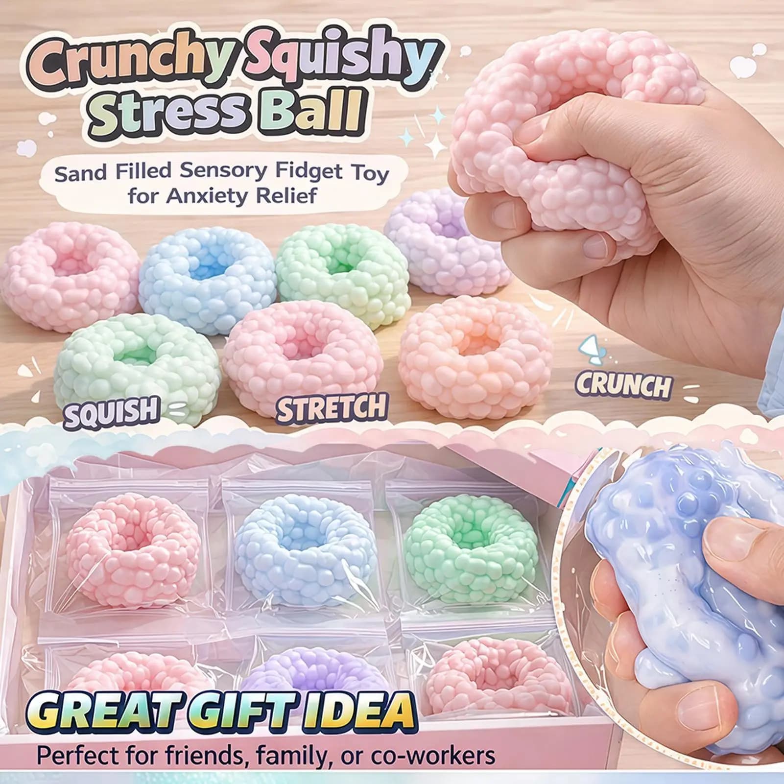 Nuova Pallina Antistress Croccante a Forma di Sabbia, Giocattolo Sensoriale per Bambini, Adulti e Studenti, Ideale per Rilassarsi, Studiare, Lavorare e Ufficio