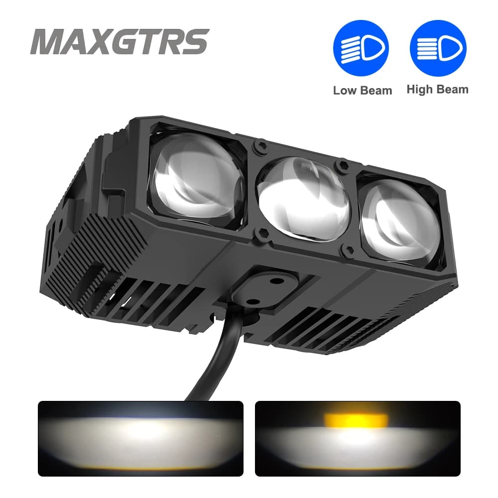 Fari da Lavoro Super Luminosi con Tre Mini Lenti Proiettore, Luci Fendinebbia con Fascio Alto/Basso per Auto/Camion/Fuoristrada/UTV/ATV/Moto 12V/24V