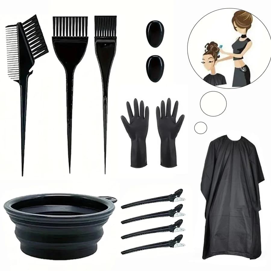 Professional 13-piece hair dyeing kit with brushes, colored bowl, ear covers and clips - Coloring set for home DIY salon quality