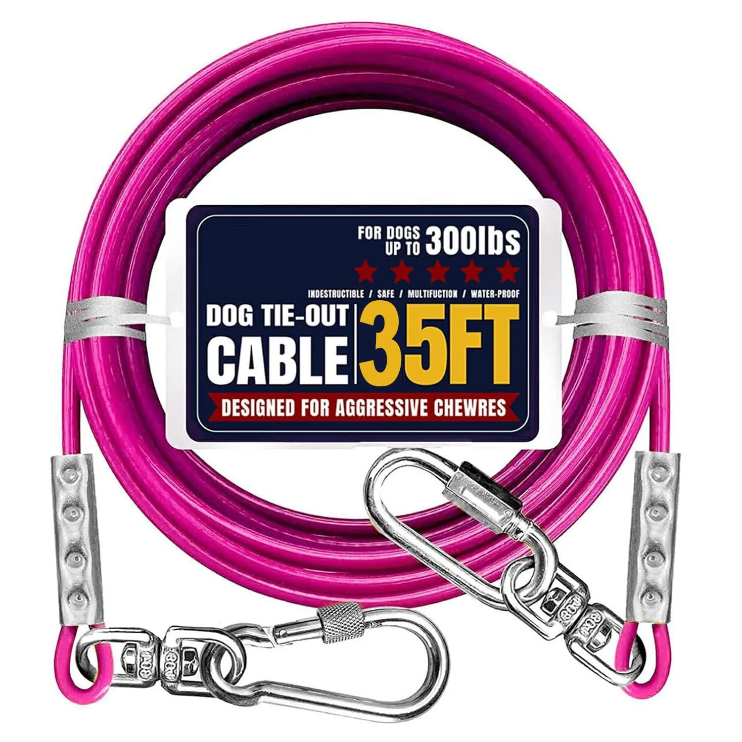 Tie Out Cable for Dogs Up to 300lbs,35ft Extra Strong 1000lbs Break Strength Tie-Out Tether Trolley Training Lead,Dog Run Cable for Yard Garden Park Camping Outside (Purple, 300lbs 35ft)