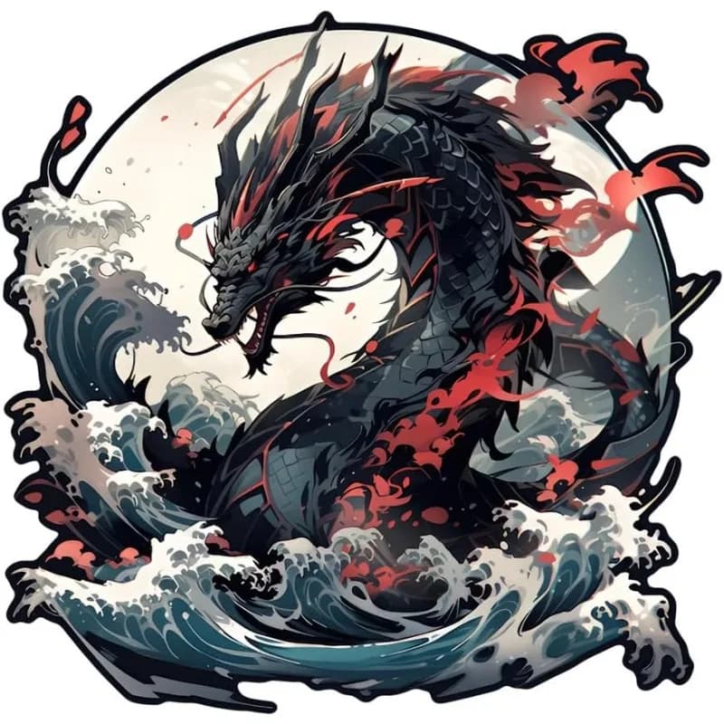 1pc Blue Wave Chinese Dragon Vinyl Sticker Style D for Car Motorcycle Helmet Laptop Water Bottle Phone Wall Door Surfboard Decor