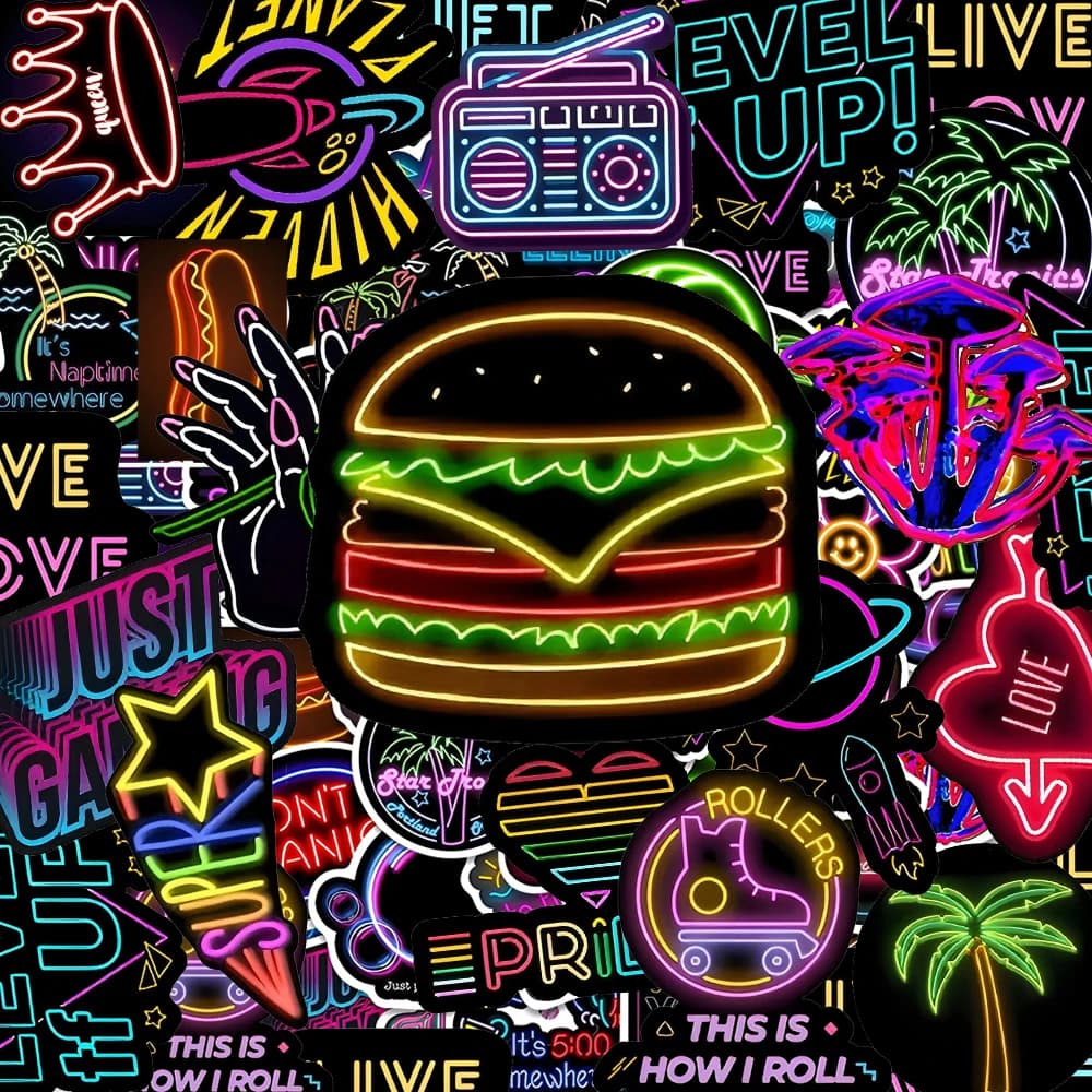 10/30/50pcs Fresco Neon Del Fumetto Graffiti Adesivi Estetica Impermeabile Graffiti Telefono Laptop Notebook Fresco Adesivo Decalcomanie Giocattoli