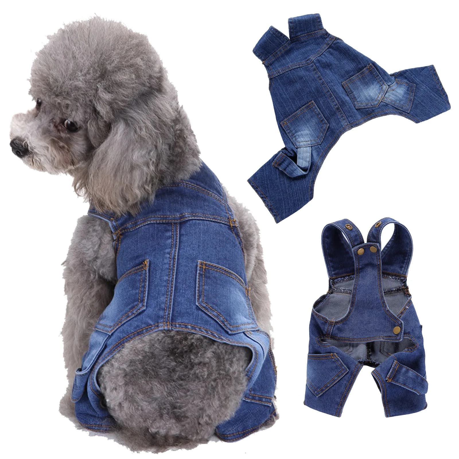 Abbigliamento Primaverile ed Estivo per Cani, Nuovi Completi Casual in Denim Lavato Stile Coreano e Giapponese, Tuta in Jeans a Quattro Zampe per Cani Teddy